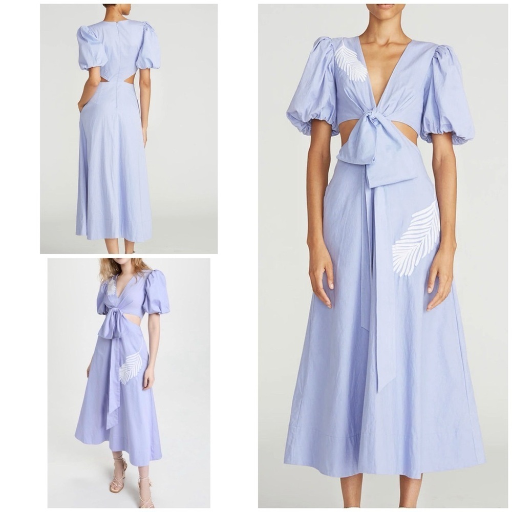 AMUR Gio Organic Cotton Cutout Cornflower Blue Puff Sleeves Midi Dress 2​​​